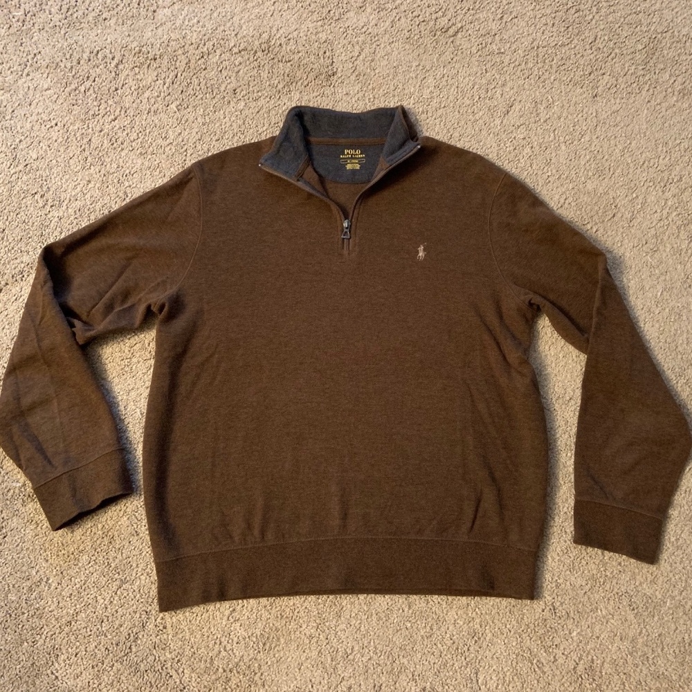 Polo Ralph Lauren Brown 1/4 Quarter Zip SOFT Performance Mens M Shirt Sweater